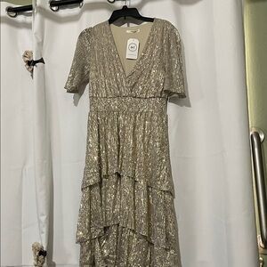 Caramel Gold Shimmer High Low Dress